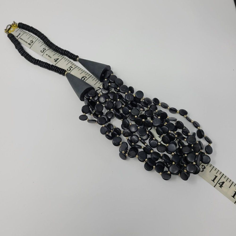 Vintage Chunky statement Mult Strand 26" Opera Necklace Black Seeds Tribal primi - Picture 7 of 9